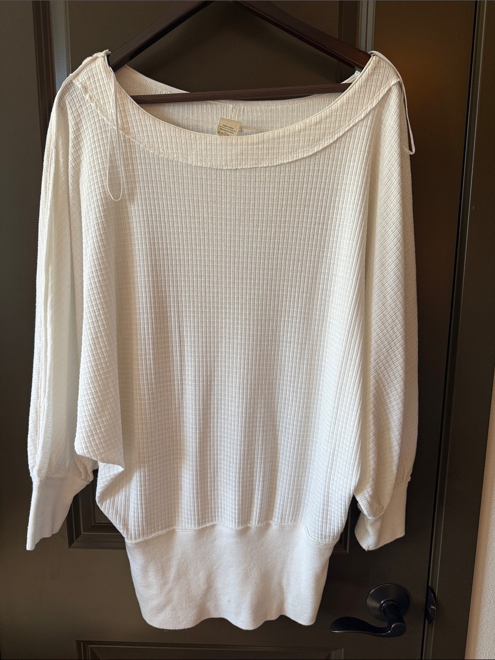 We The Free Cream Off-the-Shoulder Waffle-Knit Sweater